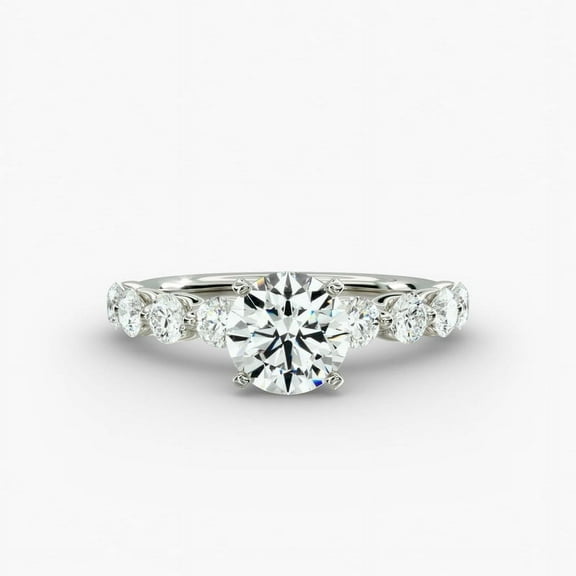 Best Jewel Round Cut 1.7 Ct Lab Created Diamond Wedding Ring for Women's - 14k White Gold Over Engagement Rings for Women's - Engagement Rings - Solitaire with Accent Wedding Ring - Gifts for Mom