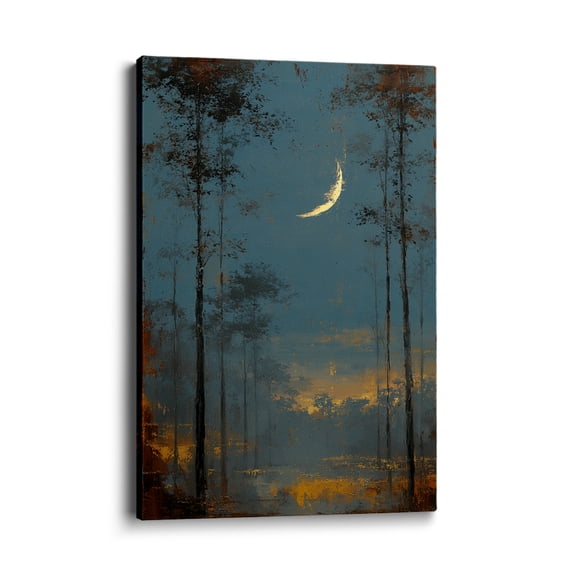Topbout Art Crescent Moon Forest Moody Vintage Canvas Wall Art Gallery Wrapped for Living Room
