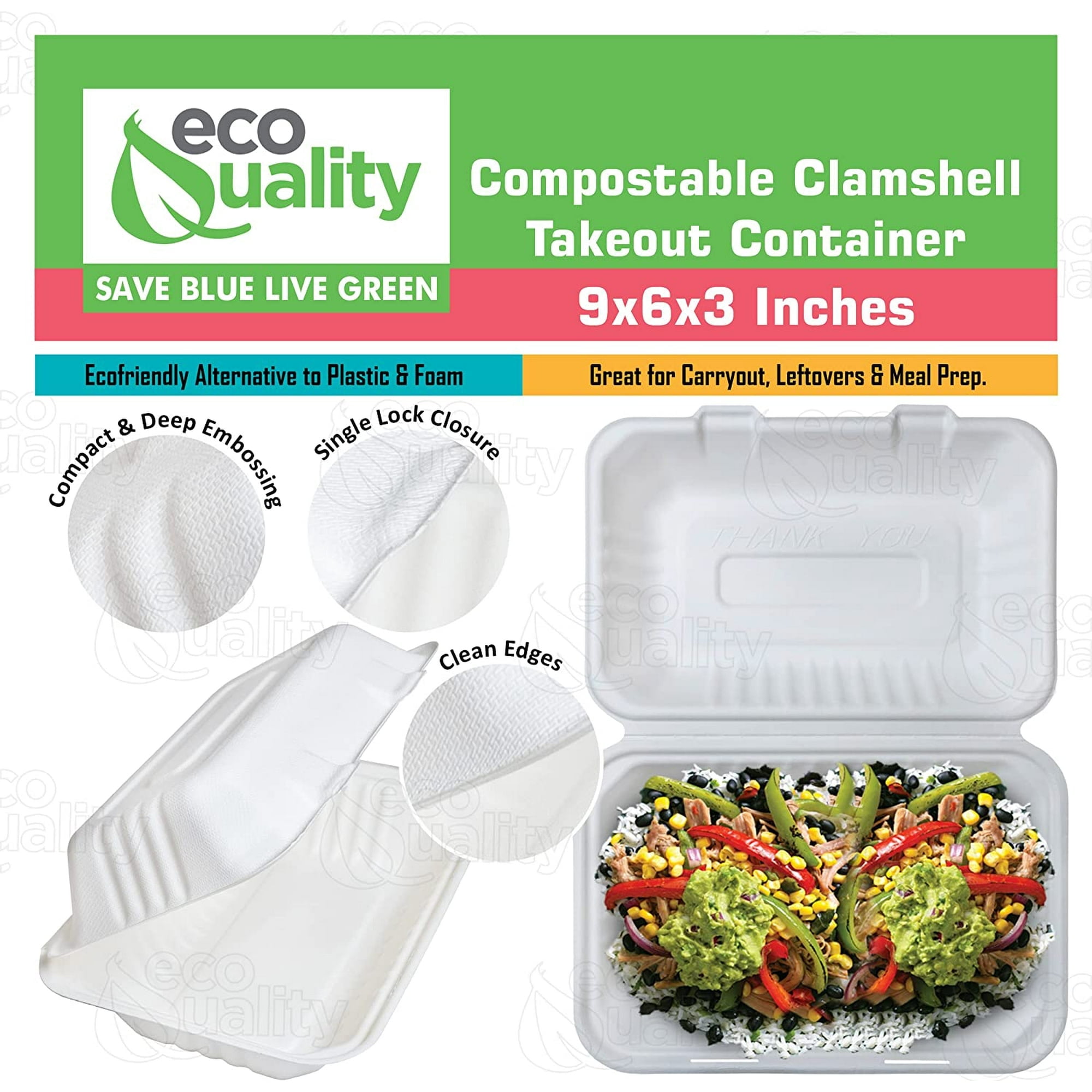 Take Out Containers With Lids Case - 500-Pack] 100% Compostable To Go ...