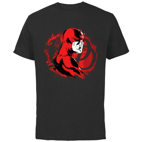 Marvel Daredevil Super Hero Comic Art City and DD Symbol - Short Sleeve Cotton T-Shirt for Adults - Customized-Black