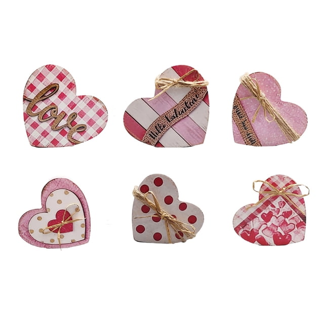 Valentines Day Table Decorations Heart Shaped Pink Plastic Sign Set for Tiered Tray and CenterPC
