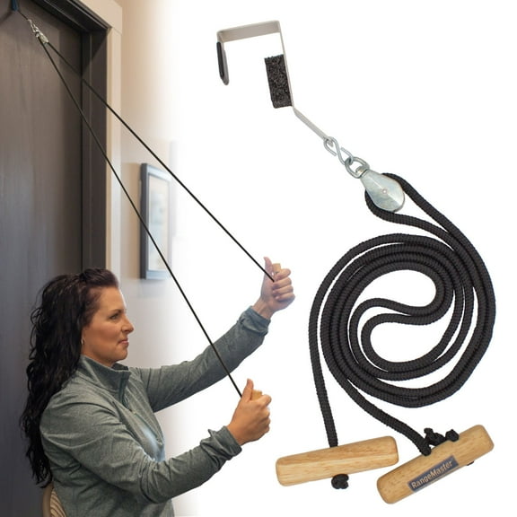 RangeMaster Econo Ranger Shoulder Pulley │ Physical Therapy Exercises │ Aids in Recovery and Rehabilitation │ Increases Mobility │ Wooden Handles for Comfort │ Metal Bracket Door Attachment (Black)