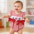 thumbnail image 2 of Rhuody Grenouillère pour Filles Combinaison Sans Manches Col Ras du Cou 4 Juillet Patriotique Combinaison de Ramper Drapeau Brodé Nœud Justaucorps Tenue Rétro Rouge 0-3 Mois, 2 of 9