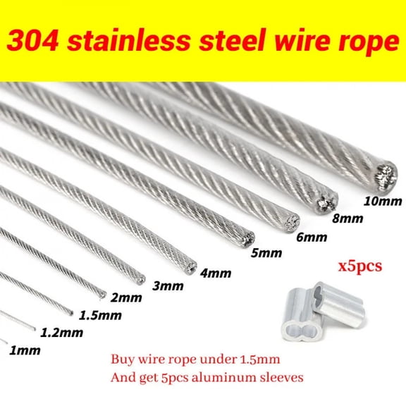 Meter Steel wire rope with PVC Coated Flexible Soft Transparent Cable Lighting Curtain Cord Suspension ropes 1/2/3/4/5/6mm