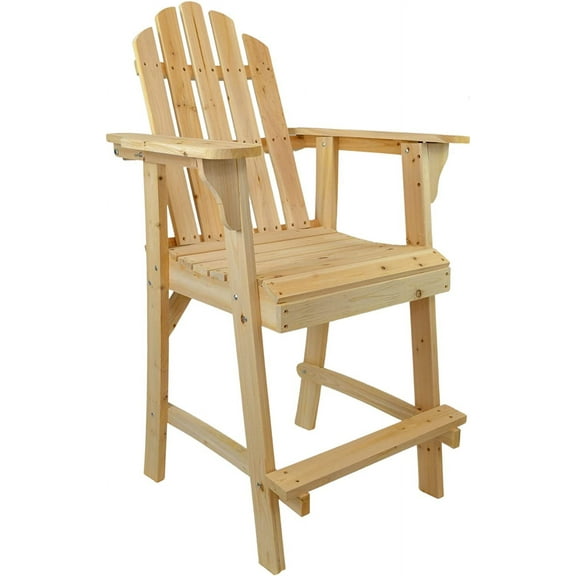 Ready-to-Finish Balcony Tall/Counter High Adirondack Chair with Footrest for Outdoor Outside Garden - Unfinished Natural Wood Bar Chair
