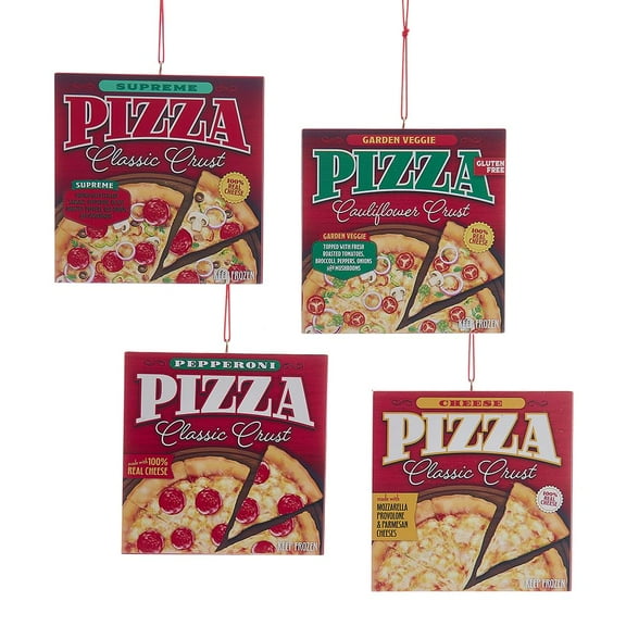 Kurt Adler Set of 4 Pizza Box Ornament, 3.75"