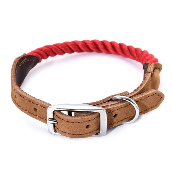 Collar para perros Mile High Life de algodón trenzado duradero con cuero