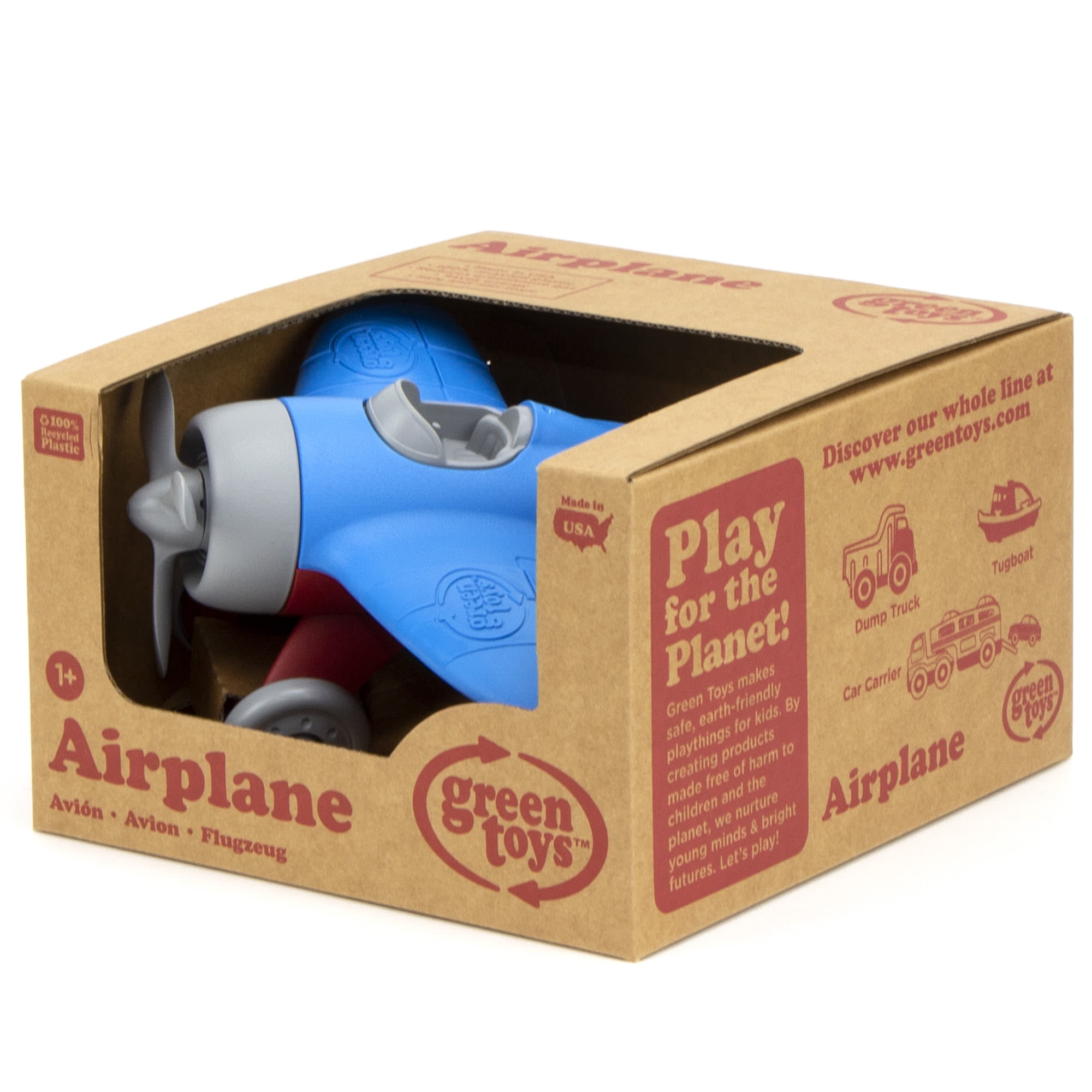 Green Toys: Airplane - Blue - Pretend Play Vehicle Toy, Recycled Material, Improve Aeronautical Knowledge, Spinning Propeller, Kids-Toddlers Ages 1+
