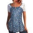 thumbnail image 1 of Mujeres Tops Casual verano encaje manga corta Split cuello túnica impresa camisetas camisetas Tops OAVQHLG3B Store lin121212, 1 of 4