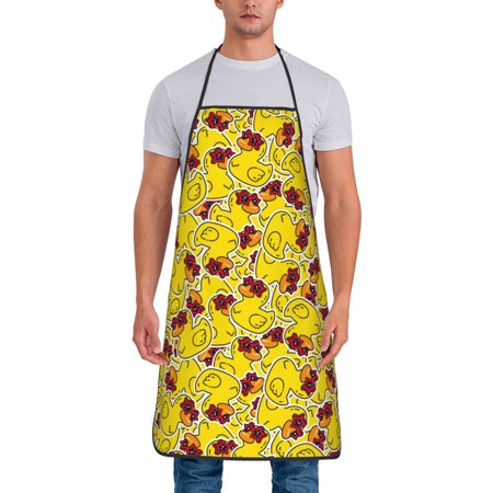 Naloa 1Pack Adjustable Bib Apron Waterdrop Resistant Cooking Kitchen Aprons for Women Men Chef Duck with Star Sunglasses Print
