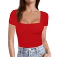 thumbnail image 1 of TSADFHJI Hauts Scintillants de Noël pour Femmes Fête T-Shirts à Manches Courtes à Manches Longues à Encolure Carrée Hauts Tees L Rouge, 1 of 7