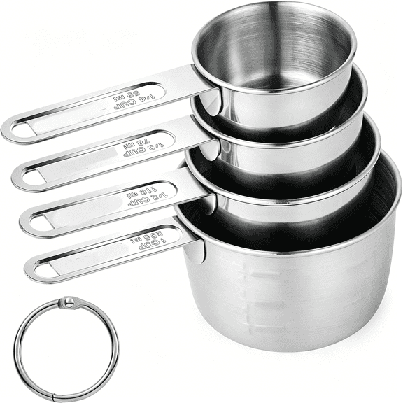 ACDANC Measuring Cups 4 Pieces,Stainless Steel Measuring Cups,Stackable Design with Metal Handle for Dry and Liquid Ingredients,Ideal for Cooking & Baking