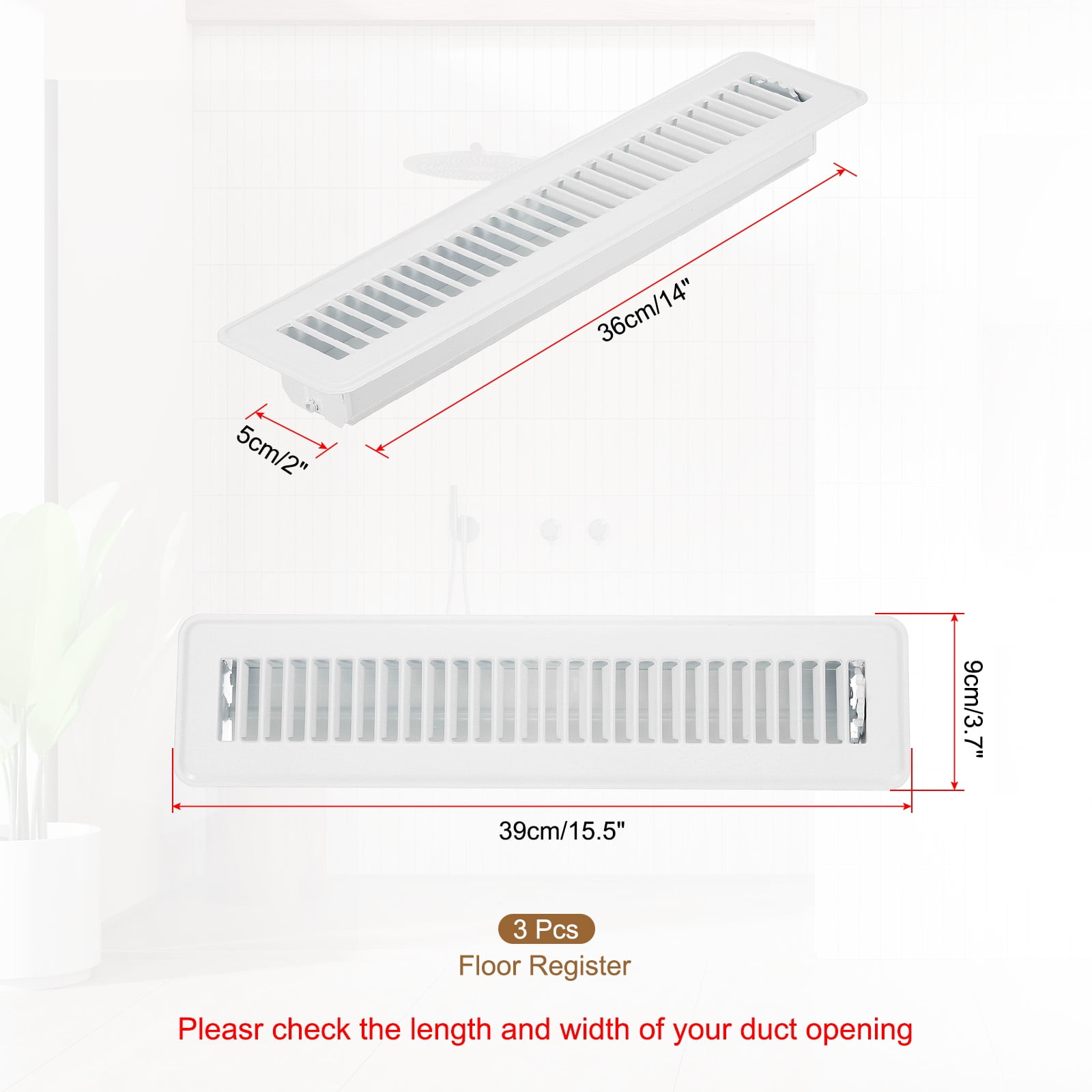 Uxcell 14 x 2 Inch Floor Register, 3pcs Heavy Duty Air Vent Cover Adjustable Floor Grates, White
