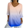 thumbnail image 2 of Womens Tops 3/4 Sleeve V-Neck Casual Print Loose Blouse Shirts,Tops for Women Blue, 2 of 5