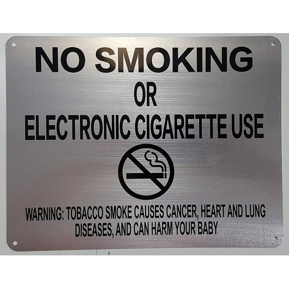 NYC Smoke free Act Sign "No Smoking or Electric cigarette Use" Warning ( 8.5x11, Brush Aluminium)