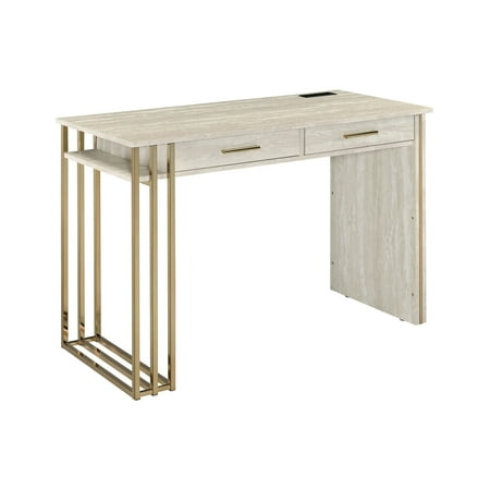 UPC: 0840412265709 | ACME Tyeid Built-in USB Port Writing Desk in Antique White and Gold