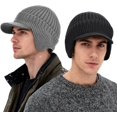thumbnail image 2 of 2Pack Men&Women Winter Warm Fleece-Lined Knit Beanie Hats with Visor & Ear Flaps for Cold Weather, 2 of 7