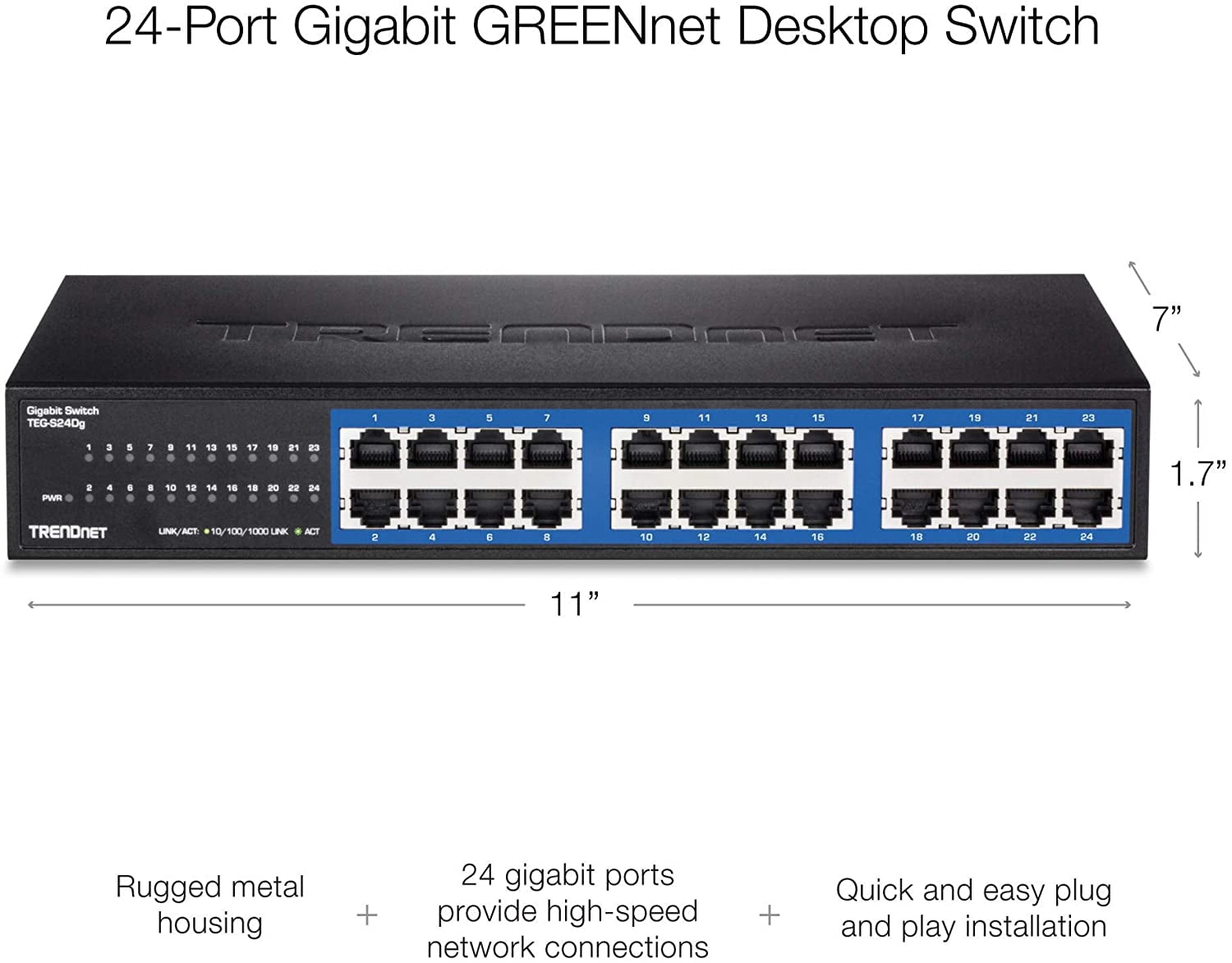 TRENDnet TEG-S24Dg 24-port Gigabit GREENnet Switch(Metal Desktop) w/ internal power