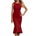 thumbnail image 2 of Atinetok Maxi Dresses for Women Round Neck Sleeveless Solid Summer Trendy Long Dress Elegant Bodycon Wrap Strap Cocktail Party Prom Mermaid Dresses Wine m, 2 of 7