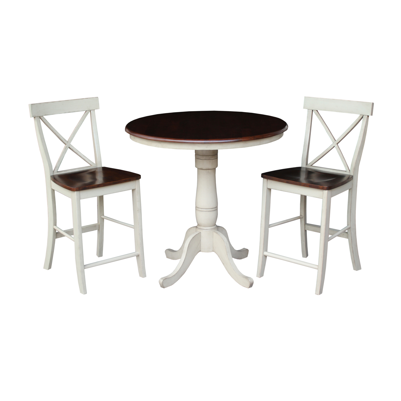 36" Round Counter Height Table with 2 X-back Stools in ...