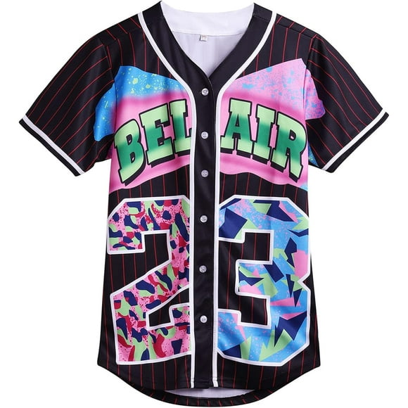 90s Hip Hop Clothing for Men Women Unisex Bel Air Baseball Jersey Short Sleeve Fashion Shirt