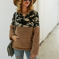 thumbnail image 2 of Women Camou Patchwork Pullover Long Sleeve Zip Camou Patchwork Sweatshirt with Pocket for Spring Autumn Winter Khaki L, 2 of 8
