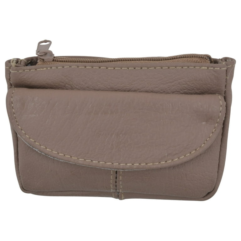 Ladies Leather Small Change Coin Purse W/Front Snap Pocket for