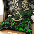 thumbnail image 3 of Manfei Abstract Camouflage Twin Bedding, Mid Century Camo Bedding Comforter Set, Black Lime, Black Reversible, 7 Pieces, 3 of 6