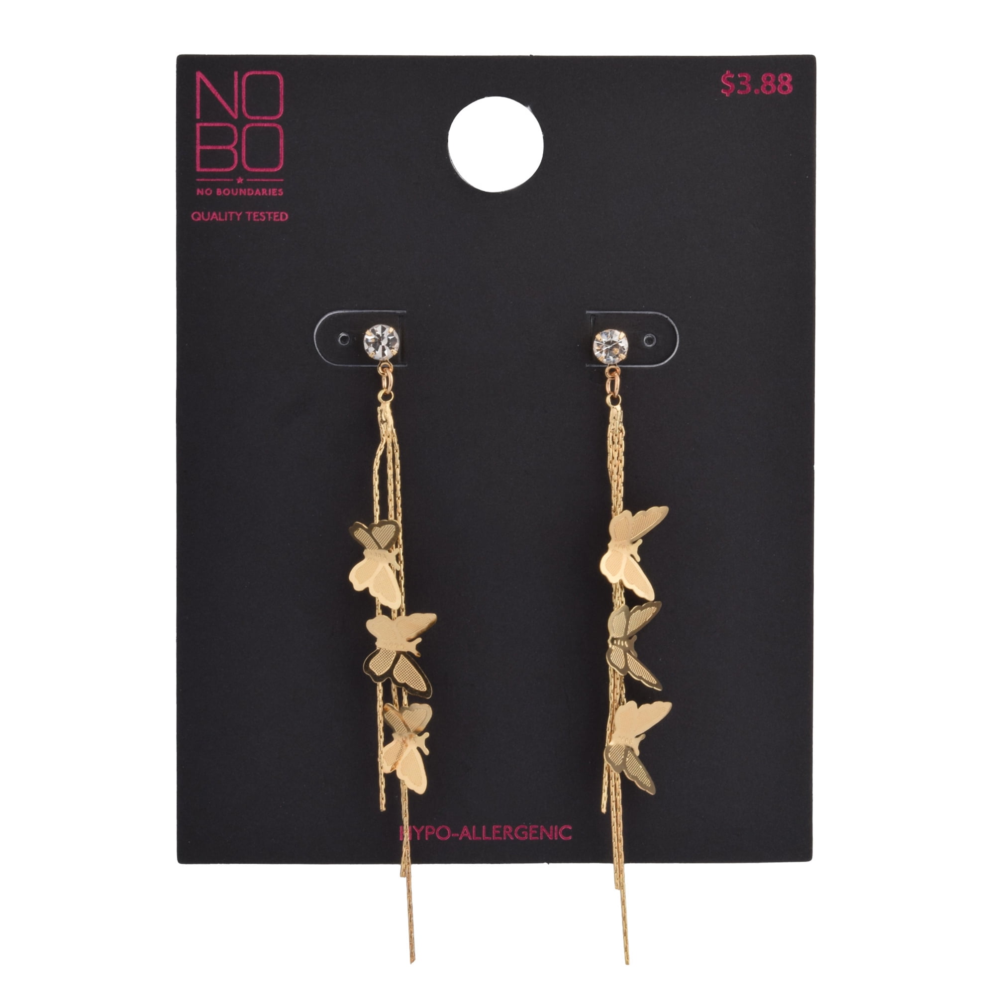 No Boundaries Women's Gold Tone Butterfly Linear Earring