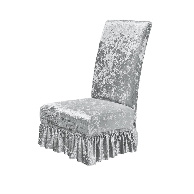 Tauxra Stretchy Velvet High Back Chair Cover With Skirt Solid Color For Home Hotel Dining Room Wedding