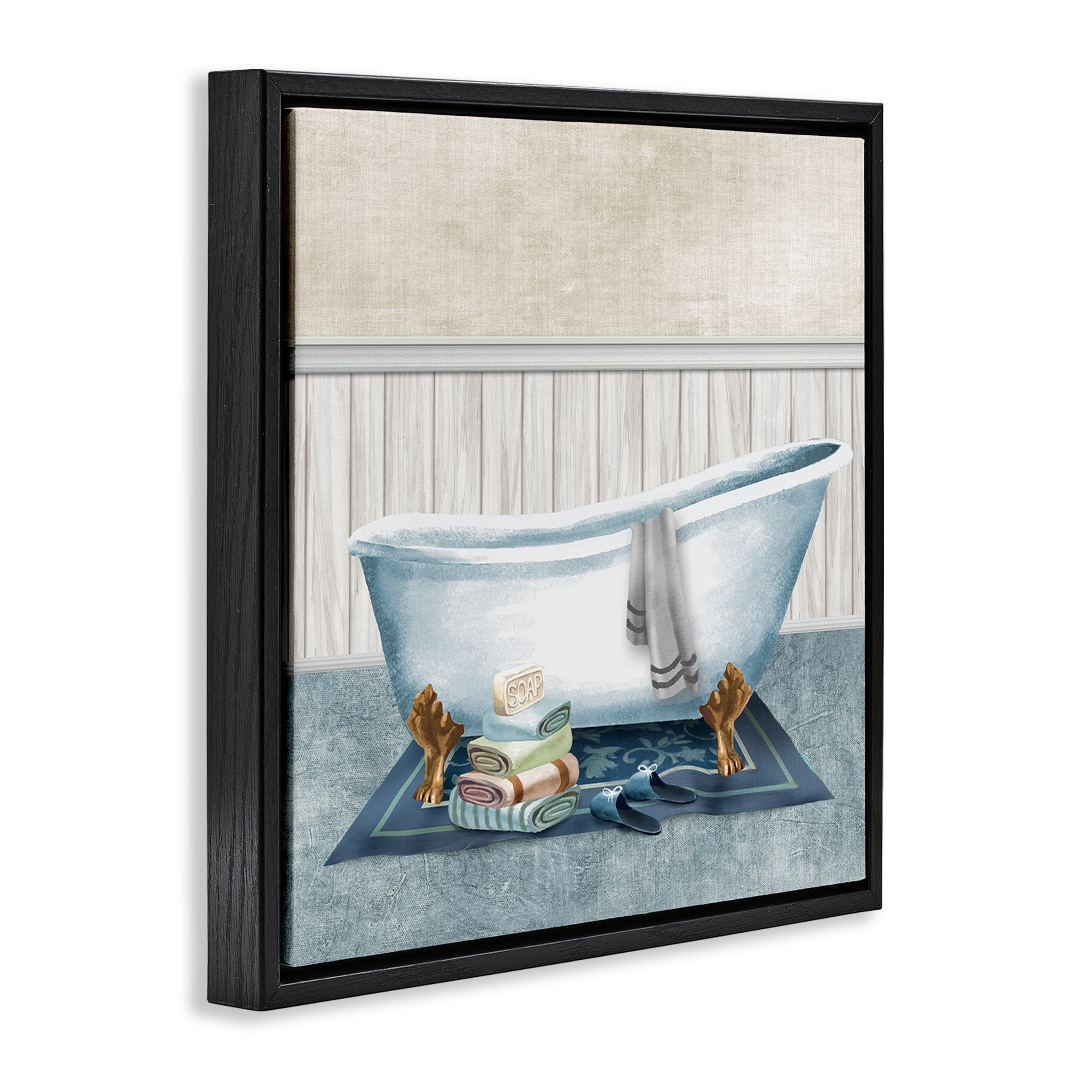 Stupell Industries Cozy Clawfoot Bathtub Spa Black Framed Floater Canvas Wall Art, design by Conrad Knutsen