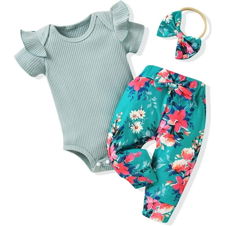 

Baby Girls Ribbed Bodysuit Pants Outfits Spring Summer Clothes