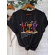 thumbnail image 1 of Women's Halloween Wine Graphic Print T-Shirt - Black Casual Short Sleeve Crew Neck Top with Pumpkin, Bat & Spiderweb Design, Machine Washable Regular Fit for all-Season Wear, Festive apparel, 1 of 6