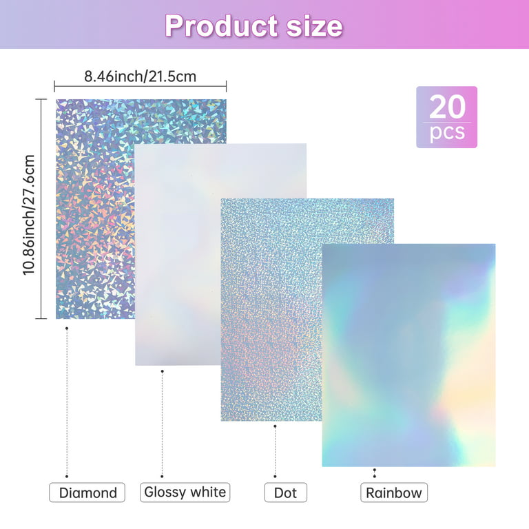 20 Sheets Holographic Sticker Paper for Inkjet & Laser Printer