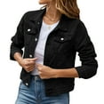 thumbnail image 2 of Tianiyouqing Women's Jean Jacket Button up Long Sleeve with Pockets Lightweight Cropped Denim Tops Trendy Black L, 2 of 3
