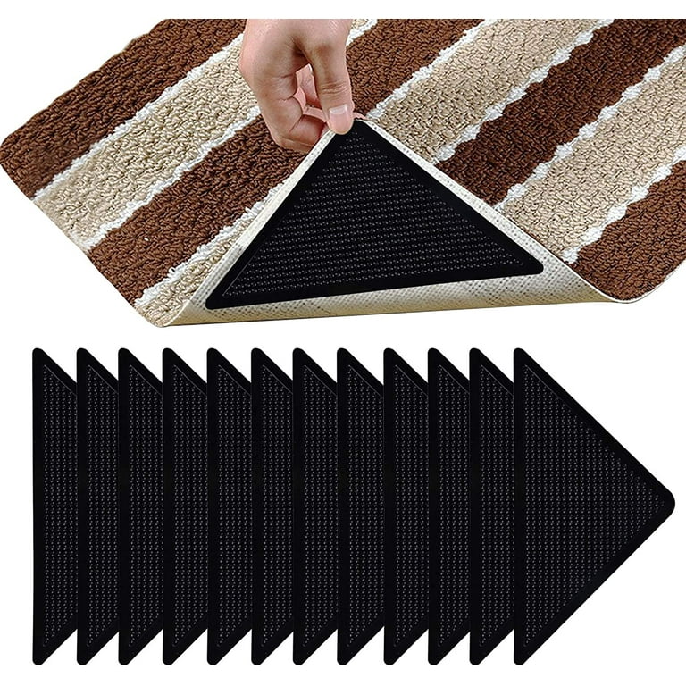 Carpet Tape, 8 Pcs Non Slip Rug Tape for Hardwood Floors and Tiles,  Reusable and Washable Rug Pad Gripper for Area Rugs, Dual Sided Adhesive  Rug