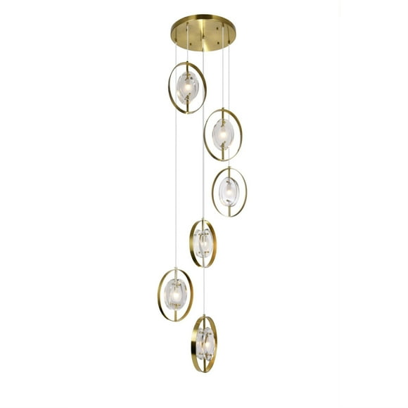6 Light Pendant with Brass Finish