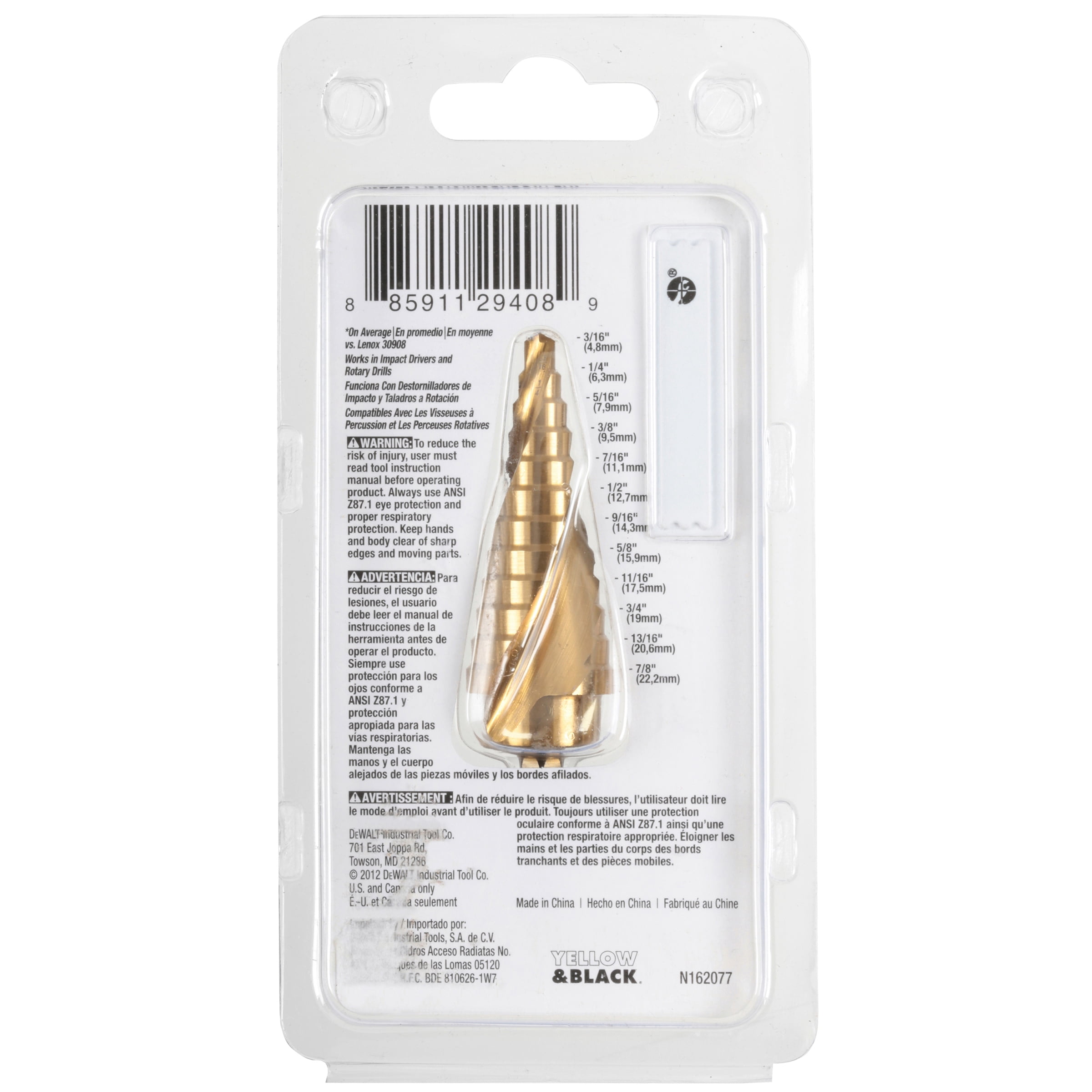Dewalt-DWA1786IR 3/16 In. to 7/8 In. Impact Ready Step Drill Bit