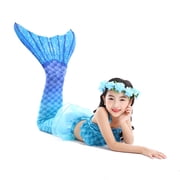 【Uhome】Girls Mermaid Bathing Suit 3PCS Hot Spring Bikini Swimsuits with Fish Tail Kids Beach Costume Set 3-12Y