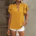 thumbnail image 5 of ECZHAW Summer Tops for Women 2025 V Neck Ruffle Short Sleeve Shirts Tops Trendy Chiffon Pleated Tunics or Tops Dressy, 5 of 5