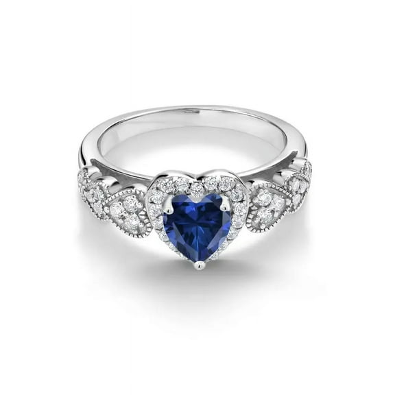 Jewelerix 925 Sterling Silver Ring Blue Heart Cut Ring 14K White Gold Sapphire Engagement Ring for Women