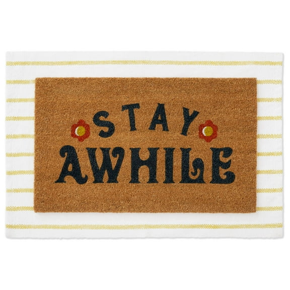 Wanda June Home Stay Awhile 2 Piece Coir Doormat Set, Yellow/Multicolor by Miranda Lambert
