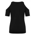 thumbnail image 4 of Yolossia Womens Hot Drilling Cold Shoulder Short Sleeve Casual T-shirt Tops, 4 of 5