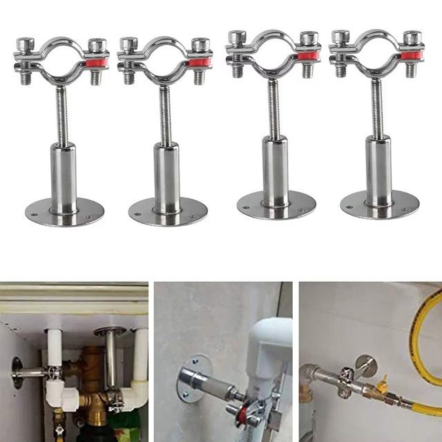tubería ajustables de acero inoxidable de 4 piezas, soporte de tubería de montaje en pared, fuerte, estable para diámetros de 25-27 mm, para fijar tuberías, tubos, varillas, etc.