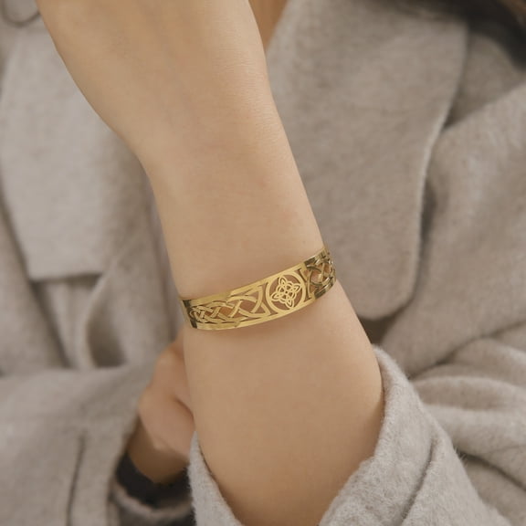 New Fashion Witch Knot 14K Yellow Gold Bangle for Women Hollow Golden Silver Color Bracelet Witchcraft Amulet Jewelry Gift