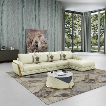 Off White Italian Leather Sectional Sofa RHF CASTELLO EUROPEAN FURNITURE Modern