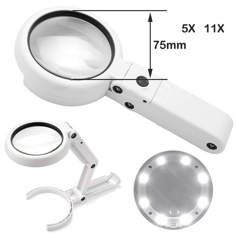 Amoper Multifunctional Magnifier 10x 15X 20X Adjustable Magnification Illumination Loupe Magnifying with 8 Lights for Jewelry Stamps, Purple