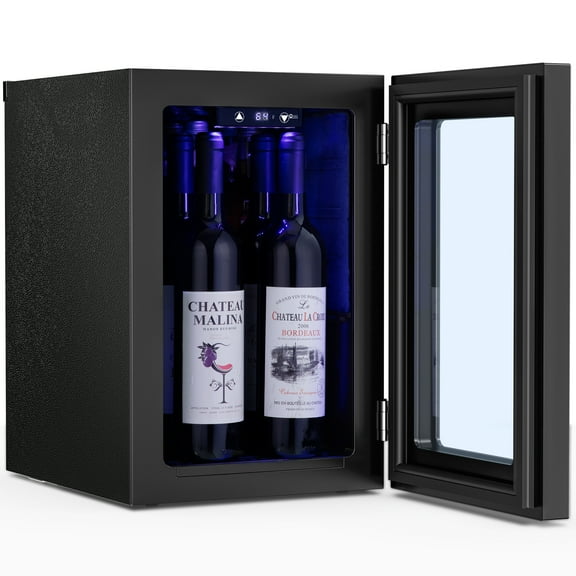 FREE VILLAGE 0.6Cu. Ft. Freestanding Wine Cellar, 4-Bottle Red Wine with 6-Can Beer Refrigerator, Quiet Compressor, LED Light and Display, 40-61 ℉, Black