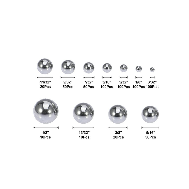 Unique Bargains 610pcs 11 Sizes Bicycle Bike Bearing Ball Chrome Steel Assorted Loose Precision Balls with Storage Box, Size: 3, Silver