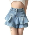 thumbnail image 2 of FASHOFT Jean Skirts for Women Denim Y2K Ruffle Denim Skirt Vintage American Cake High Waisted Slim Fit Mini Casual Denim Skirt Light Blue, 2 of 9